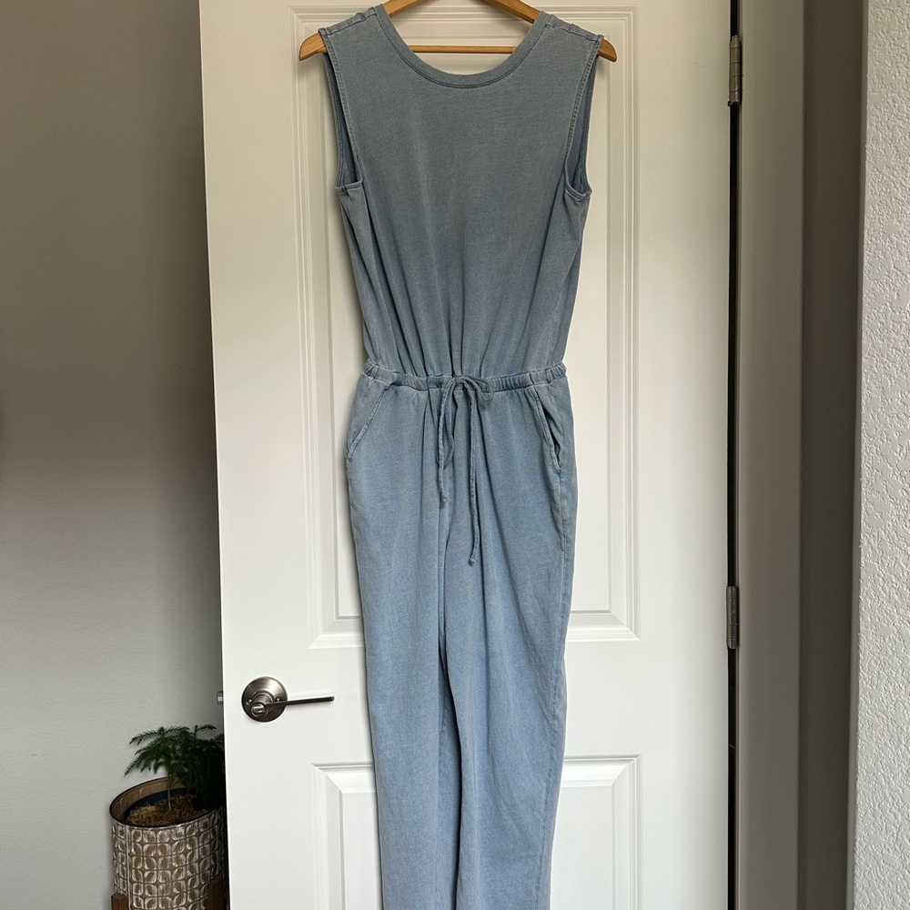 Z Supply Rain Knit Denim Light Blue Sleeveless Jumpsuit Size L